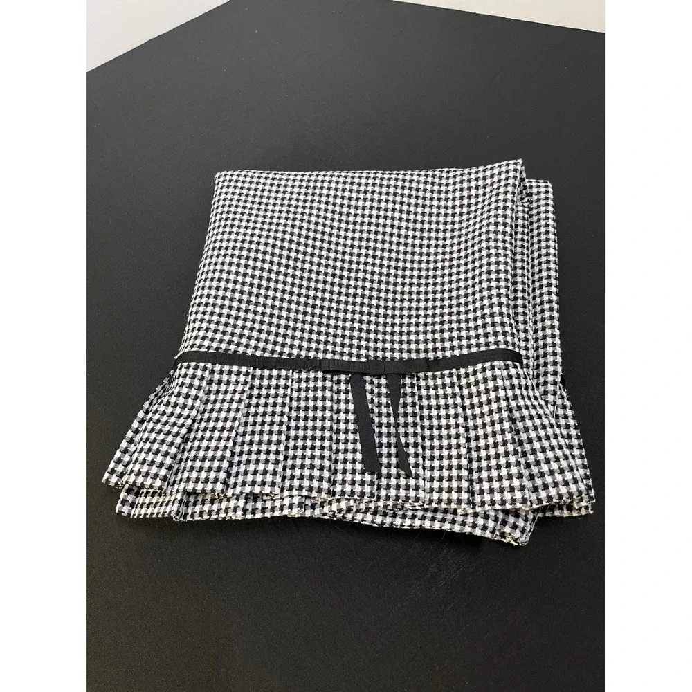 Houndstooth Pleated Hem Skirt Black White Ribbon Bow Trim Size 16W